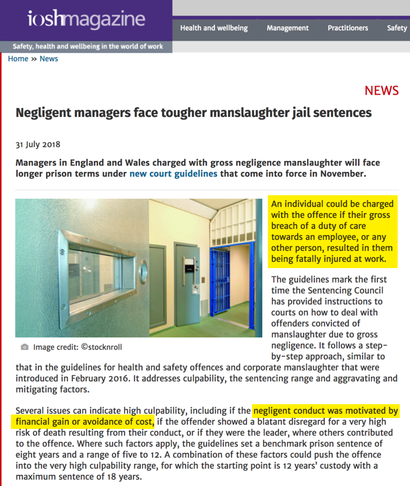 Tougher Sentences for Gross Negligence Manslaughter