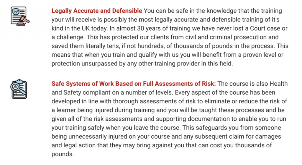 Physical Intervention Trainer Course Legally Accurate and Safe System of Work Bullet Points