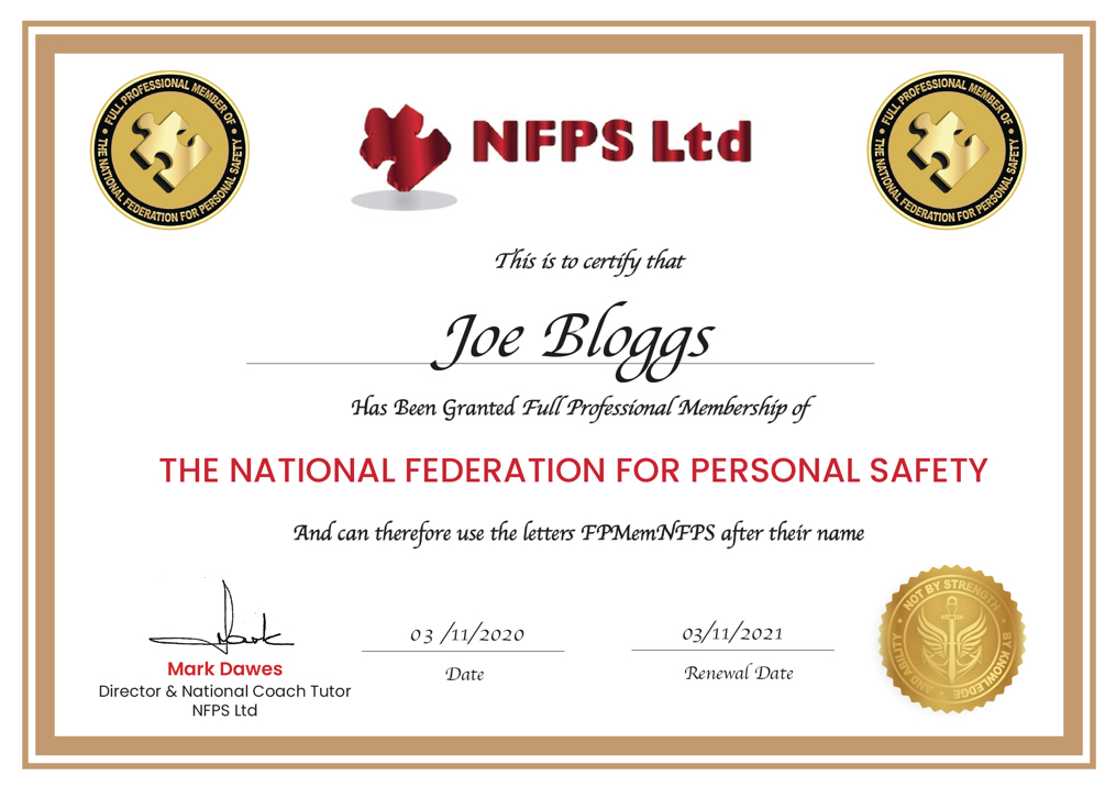 NFPS Full Professional Membership Certificate
